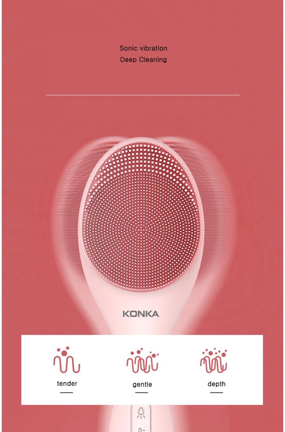 KONKA 3 IN 1 Facial Cleansing Brush Sonic Vibration Mini Face Cleaner Silicone Deep Pore Cleaning Electric Face Massager