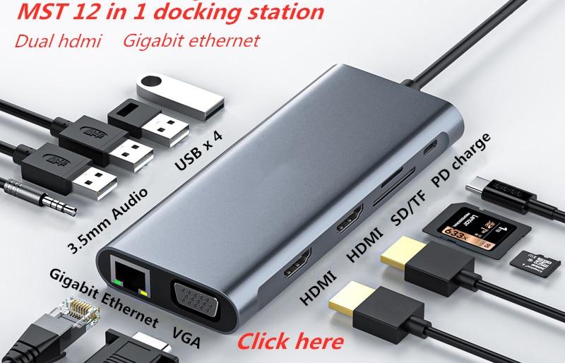 Type c Docking station hdmi USB 3.0 HDMI VGA RJ45 PD USB Hub for Laptop Macbook Pro HP Surface DELL Lenovo Samsung dex station