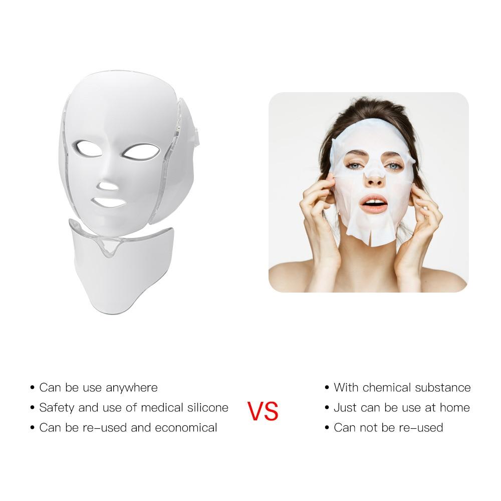 7 Colors Led Photon Electric LED Facial Mask with Neck Skin Rejuvenation Anti Wrinkle Acne Photon Therapy Skin Care Beauty Mask