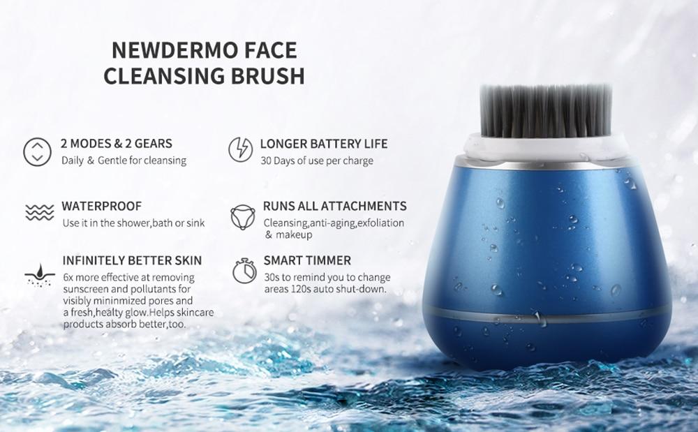 NEWDERMO 3 In 1 Ultrasonic Face Cleansing Brush Electric Facial Cleanser Remove Blackhead Acne Pore Vibration Massage Care Tool