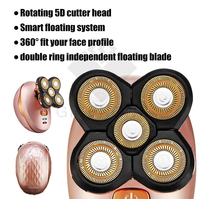 4 In 1 4D Men's Rechargeable Bald Head Electric Shaver 5 Floating Heads Beard Nose Ear Hair Trimmer Razor Clipper Facial Brush