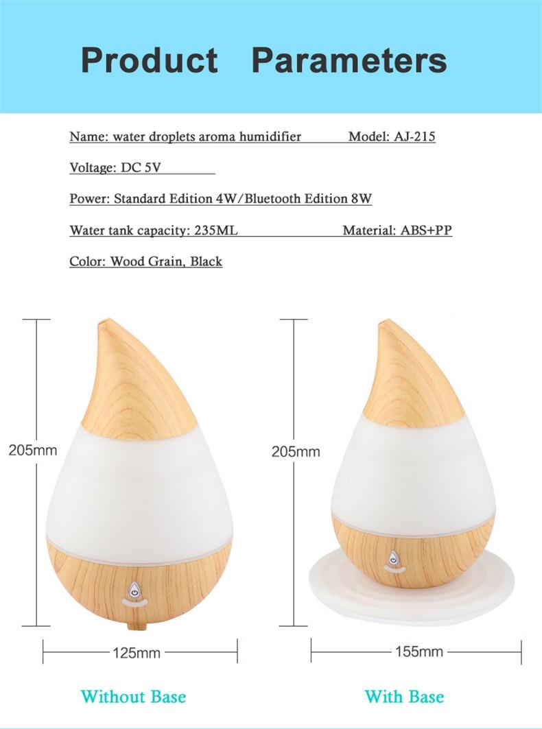 Mini Water Droplet Aroma Diffuser Bluetooth Music Essential Oil Diffuser USB Home Office Small Humidifier