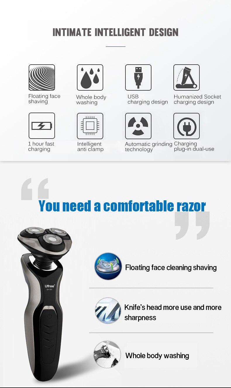 Washable Rechargeable Electric Shaver for Men 3in1 Stainless Beard Nose hair Razor 3D Triple Floating Blade Face Care Cutter