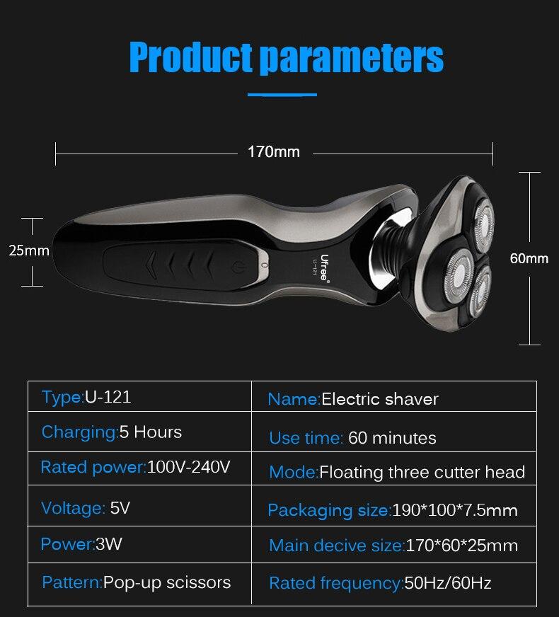 Washable Rechargeable Electric Shaver for Men 3in1 Stainless Beard Nose hair Razor 3D Triple Floating Blade Face Care Cutter