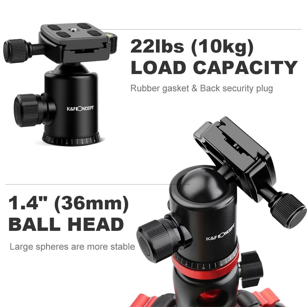 K&F CONCEPT Camera Tripod Professional 180' Foldable Lightweight Tripod with Ball Head and Carrying Bag for DSLR SLR Camera