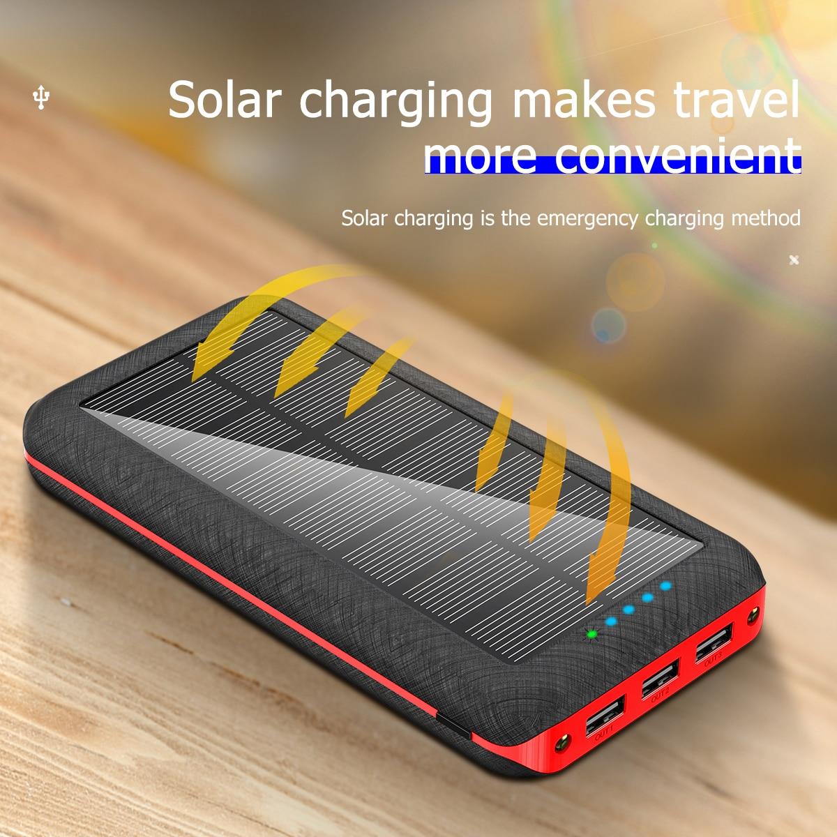 Wireless Solar Power Bank 80000mAh 3USB Ports Fast Qi Outdoor Charger for Smartphone Portable Power Bank Double Hole Lamp