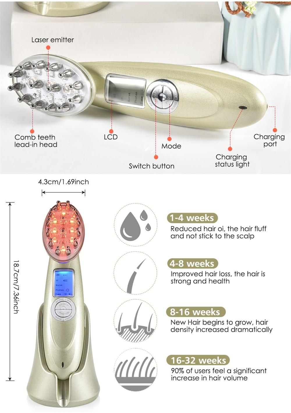 Health Hair Growth Laser Comb Infrared Massage Comb RF Nano Anti Hair Loss Brush Red Light EMS Hair Scalp Massage Comb Brush