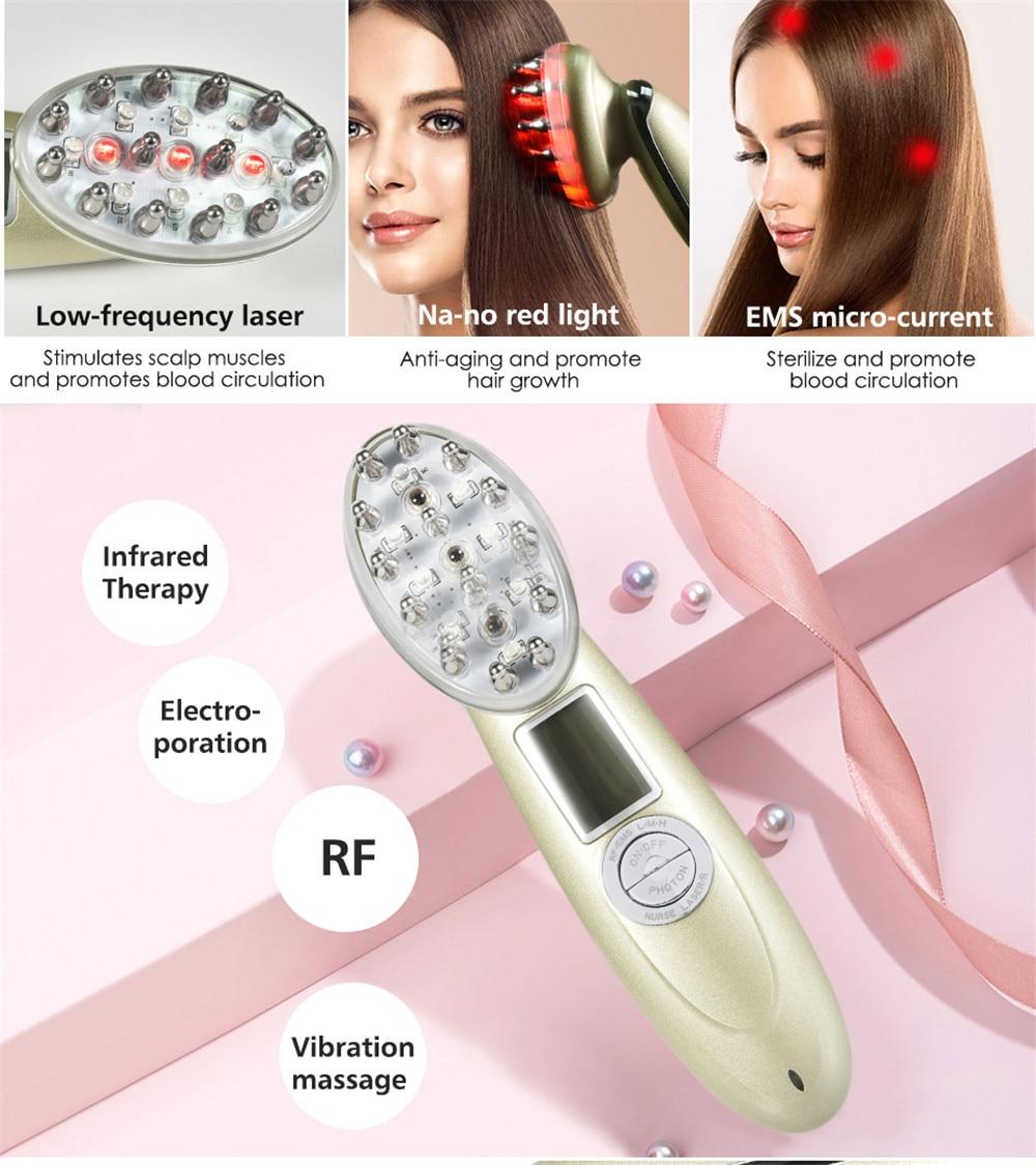 Health Hair Growth Laser Comb Infrared Massage Comb RF Nano Anti Hair Loss Brush Red Light EMS Hair Scalp Massage Comb Brush