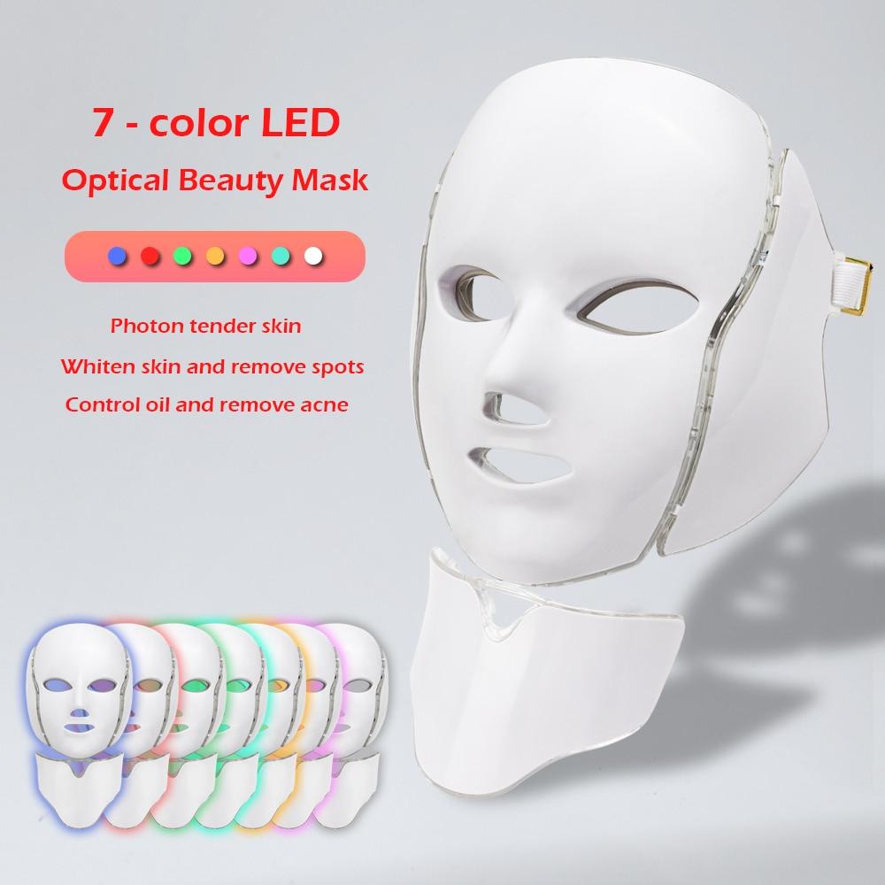 7 Color Led Facial Light Face Mask With Neck Skin Rejuvenation Tighten Acne Anti Wrinkle Beauty Treatment Korean Photon Spa Home